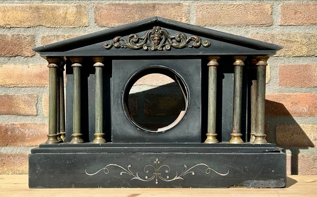 Antieke leistenen pendulekast/klokkenstandaard, ca. 1890, Antiek en Kunst, Antiek | Klokken, Ophalen of Verzenden