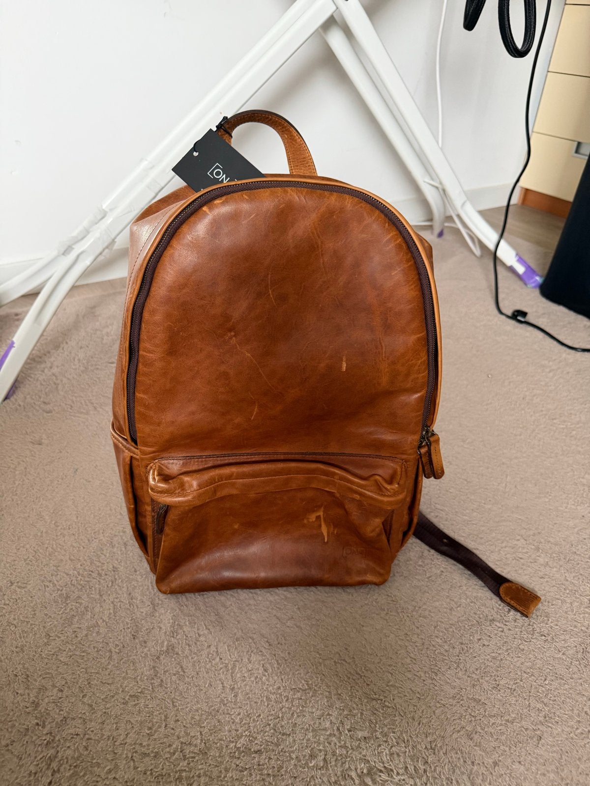 Leren rugzak - ONNA - Cognac bruin, Overige merken, 25 tot 40 cm, Ophalen of Verzenden, Zo goed als nieuw