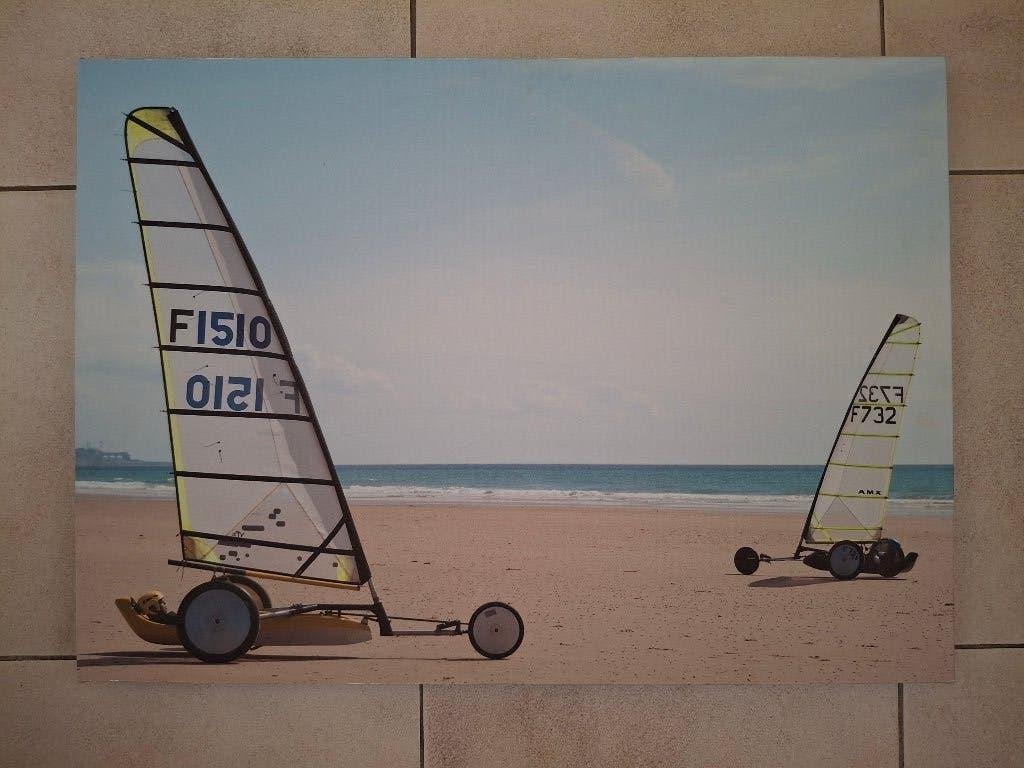 Foto met strandzeilwagens op canvas 70 x 50 cm, Ophalen, Gebruikt, 50 tot 75 cm, Overige typen