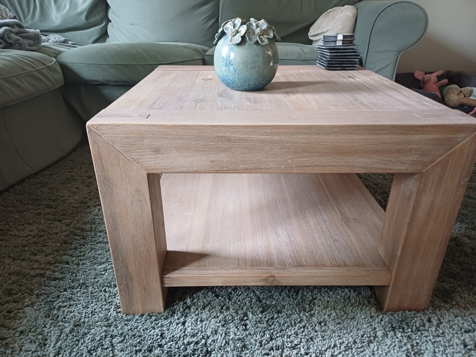 Massief eiken salontafel met opbergruimte, Ophalen, 50 tot 100 cm, 50 tot 100 cm, 5 – 50