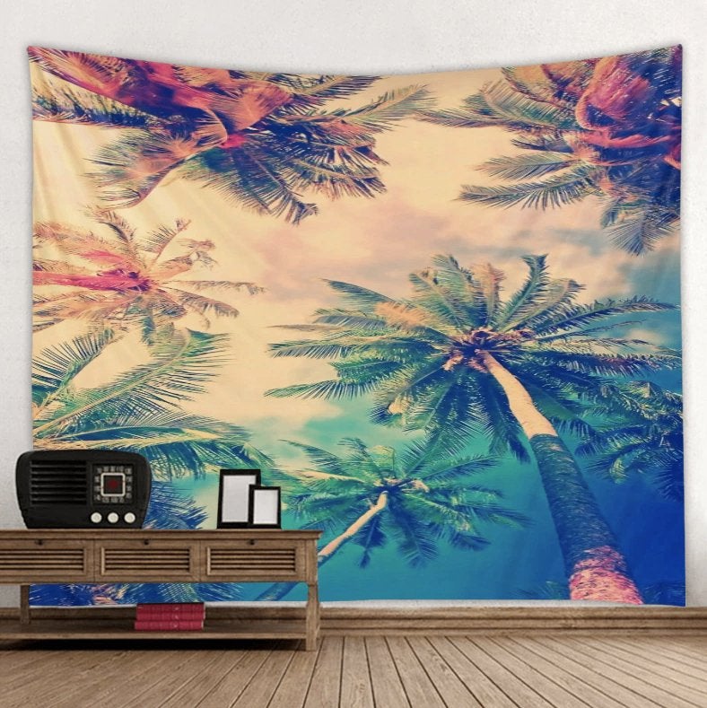 Gekleurde Palmbomen Wandkleed Wand Kleed Palmboom Plant Boom, Verzenden, Nieuw, Rechthoekig, 200 cm of meer