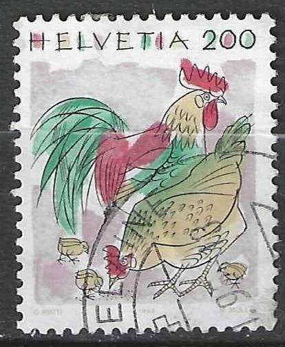 Zwitserland 1994 - Yvert 1460 - Haan, kip en kuiken (ST), Postzegels en Munten, Verzenden, Gestempeld