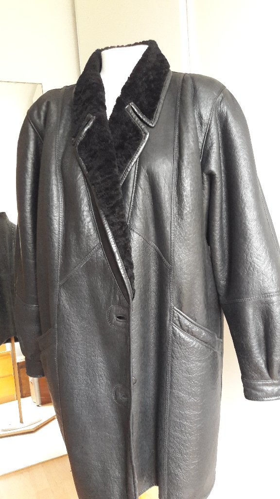 leren jas El Corte Inglés, Lammy coat, Zwart, Maat 46/48 (XL) of groter, Ophalen of Verzenden, Zo goed als nieuw