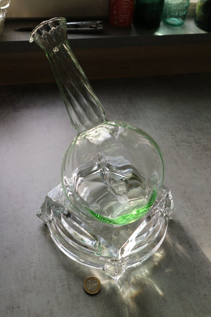 Wijn decanter groen glas, Groen, Vintage, Gebruikt, Ophalen of Verzenden