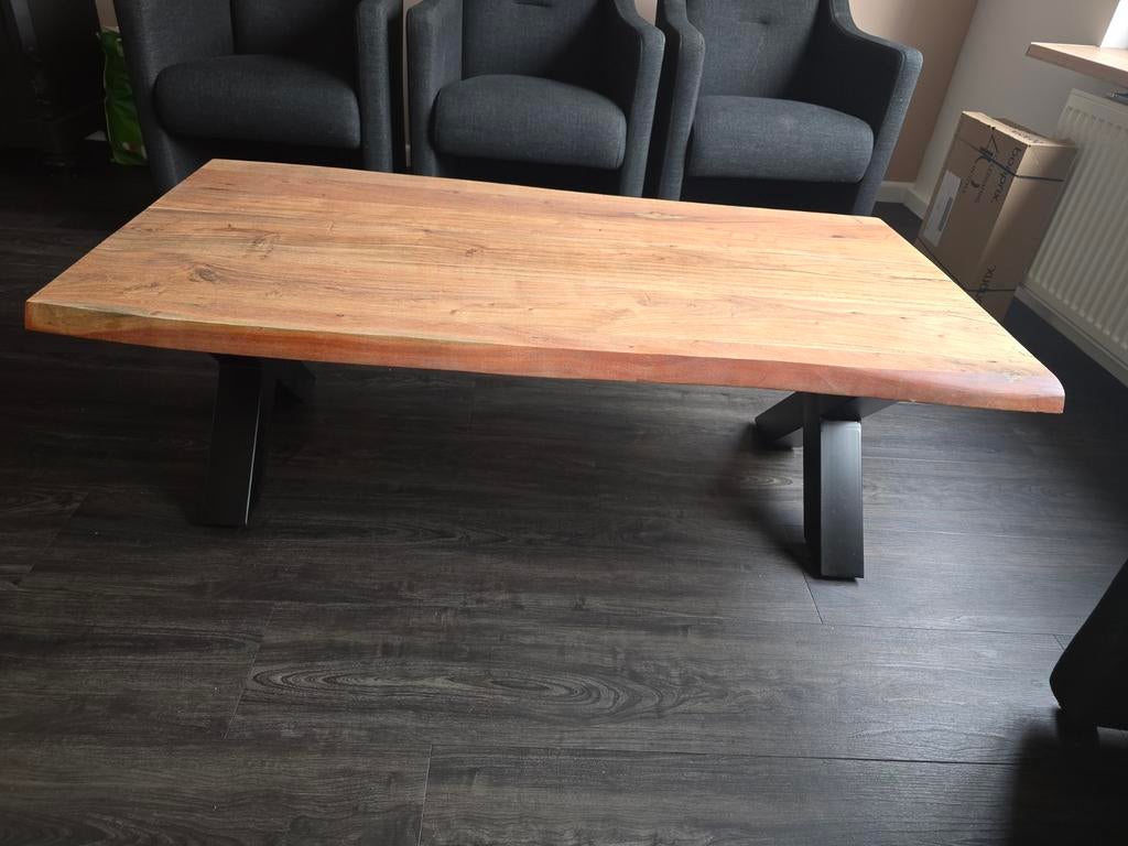 Boomstam salontafel van teakhout - 130x70x45 cm, Ophalen, Boomstam, robuust, natuurlijk, Gebruikt, 100 tot 150 cm