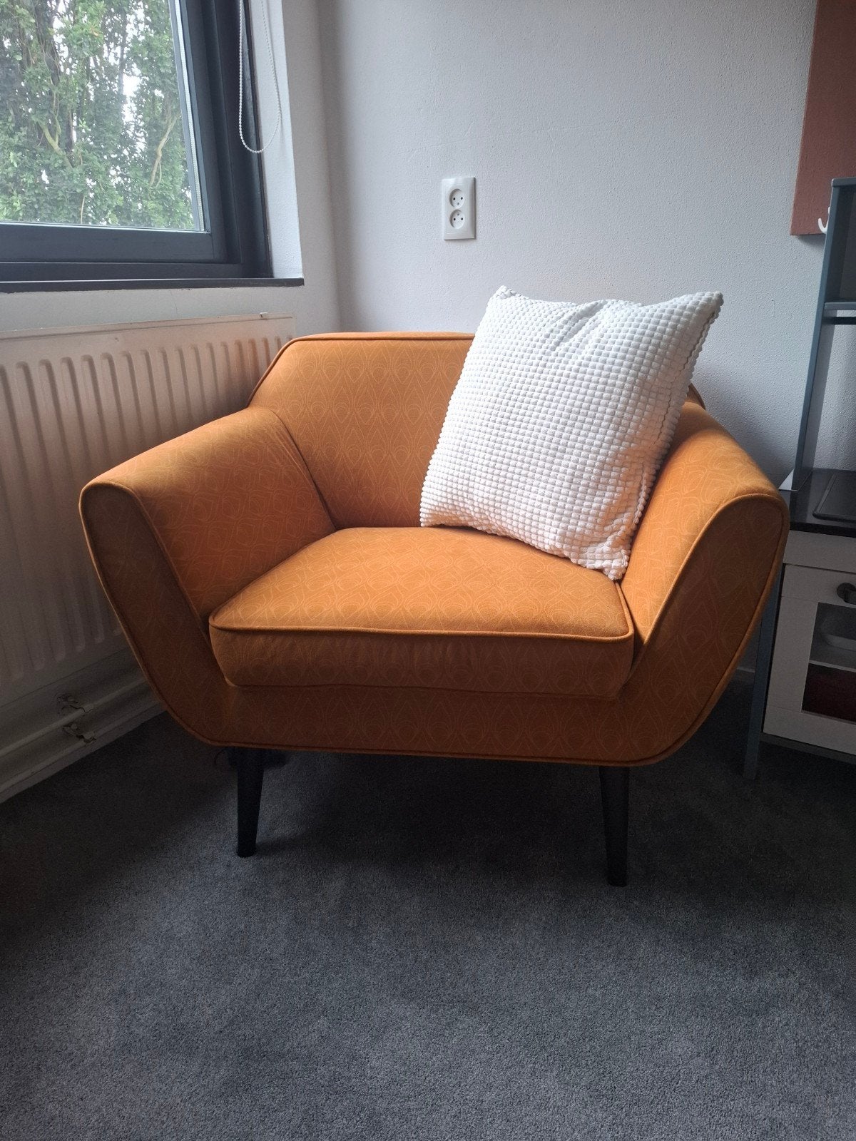 Rocco fauteuil fluweel pauw print - Okergeel, Ophalen, Zo goed als nieuw, 75 tot 100 cm, 75 tot 100 cm