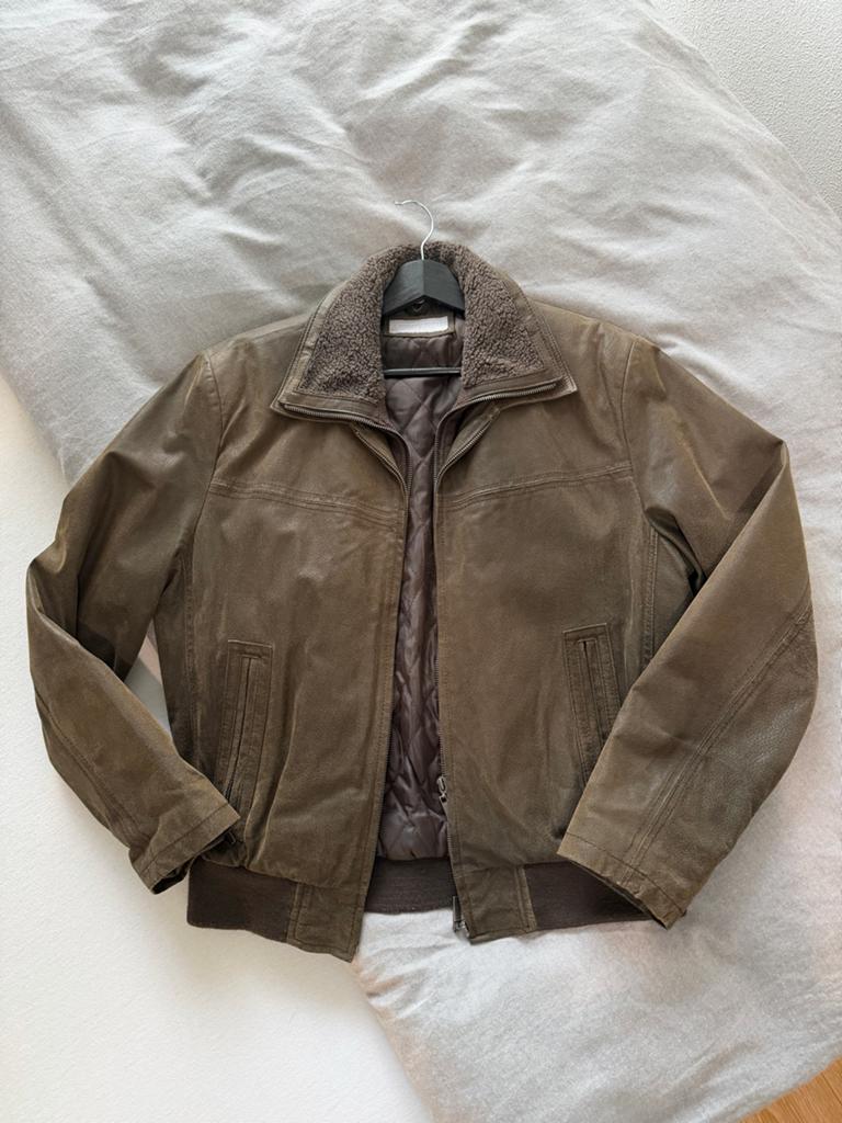 Vintage bruine leren jas met teddy kraag, Verzenden, Gedragen, Maat 48/50 (M), Bruin