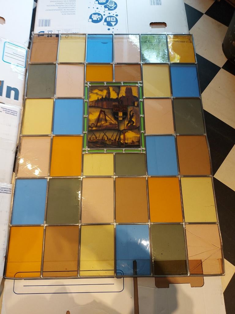 Vintage glas in lood raam Rotterdam, Antiek en Kunst, Antiek | Glas en Kristal, Ophalen