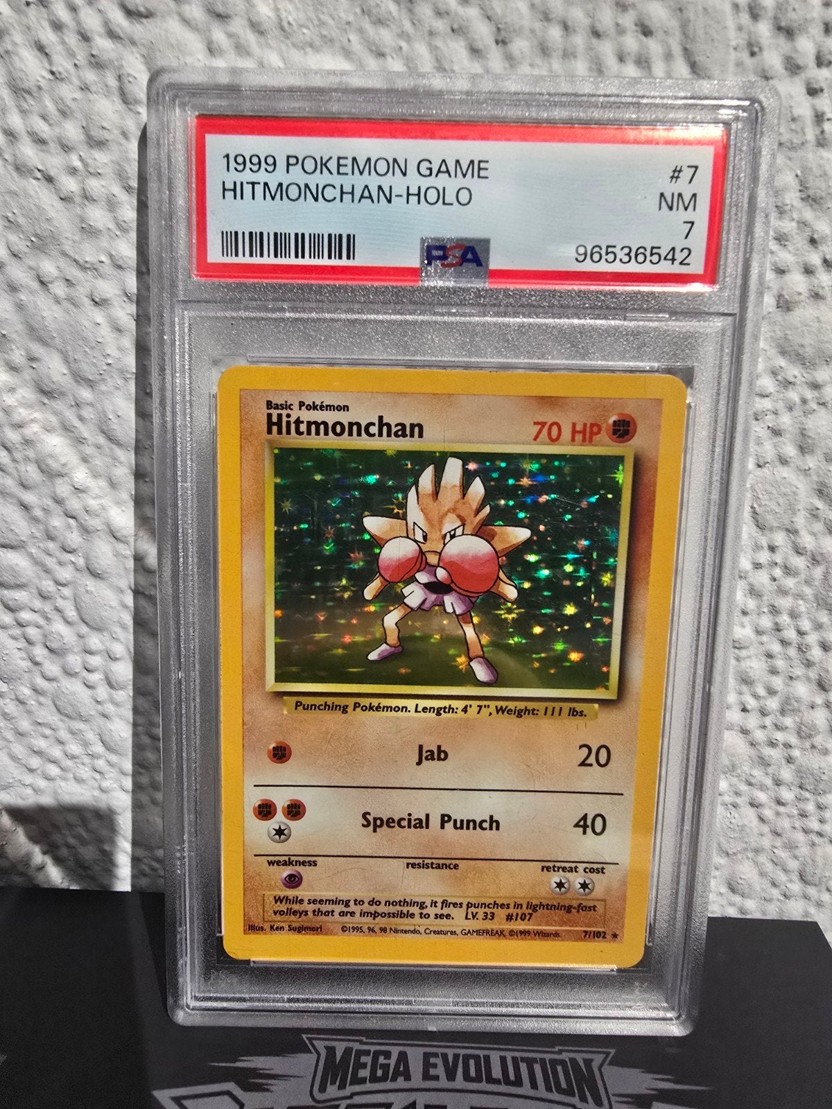 pokemon hitmonchan (bs7) psa 7 slab, Ophalen of Verzenden, Zo goed als nieuw, Losse kaart