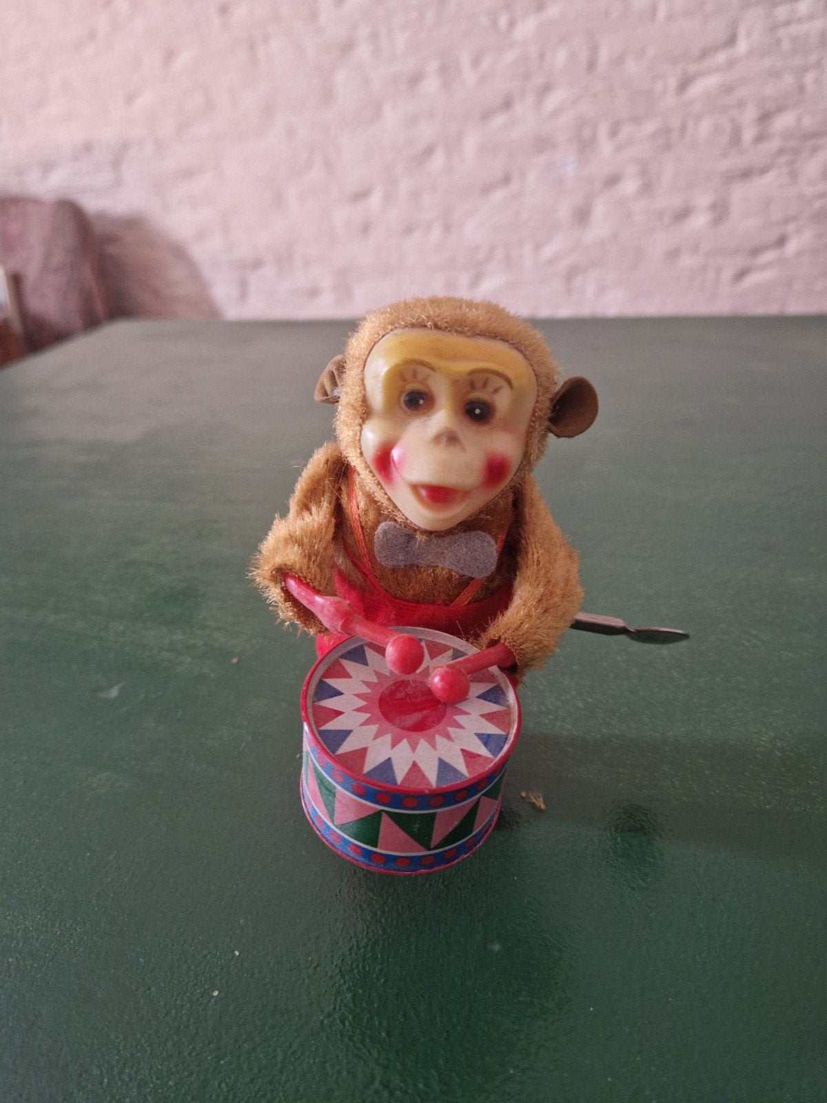 Vintage Opwindbaar Apen Speeltje met Trommel, Antiek en Kunst, Antiek | Speelgoed, Ophalen of Verzenden