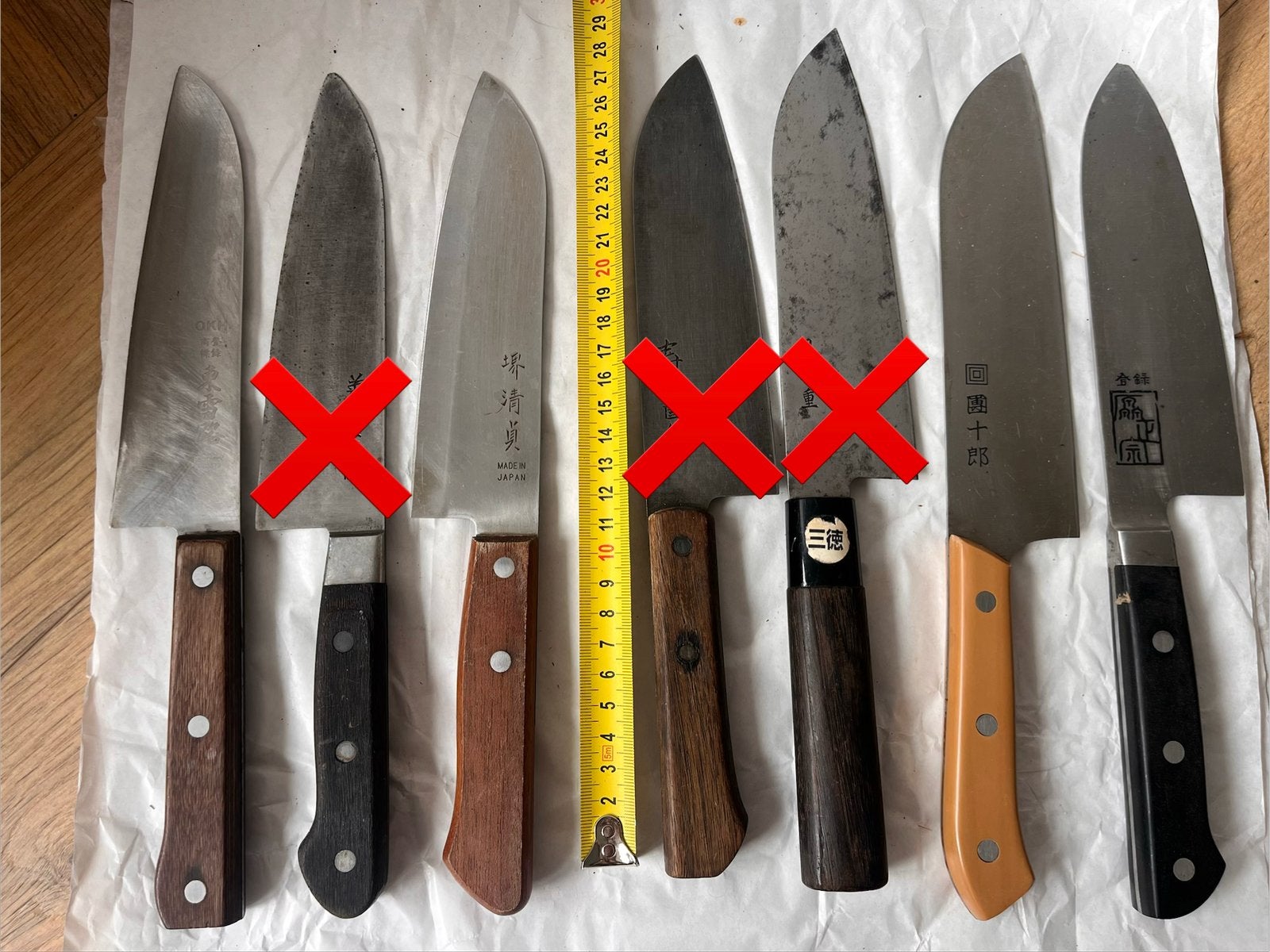 Vintage japans mes, santoku stijl RVS. Per stuk. (Opknapper), Ophalen of Verzenden, Gebruikt, Rvs of Chroom