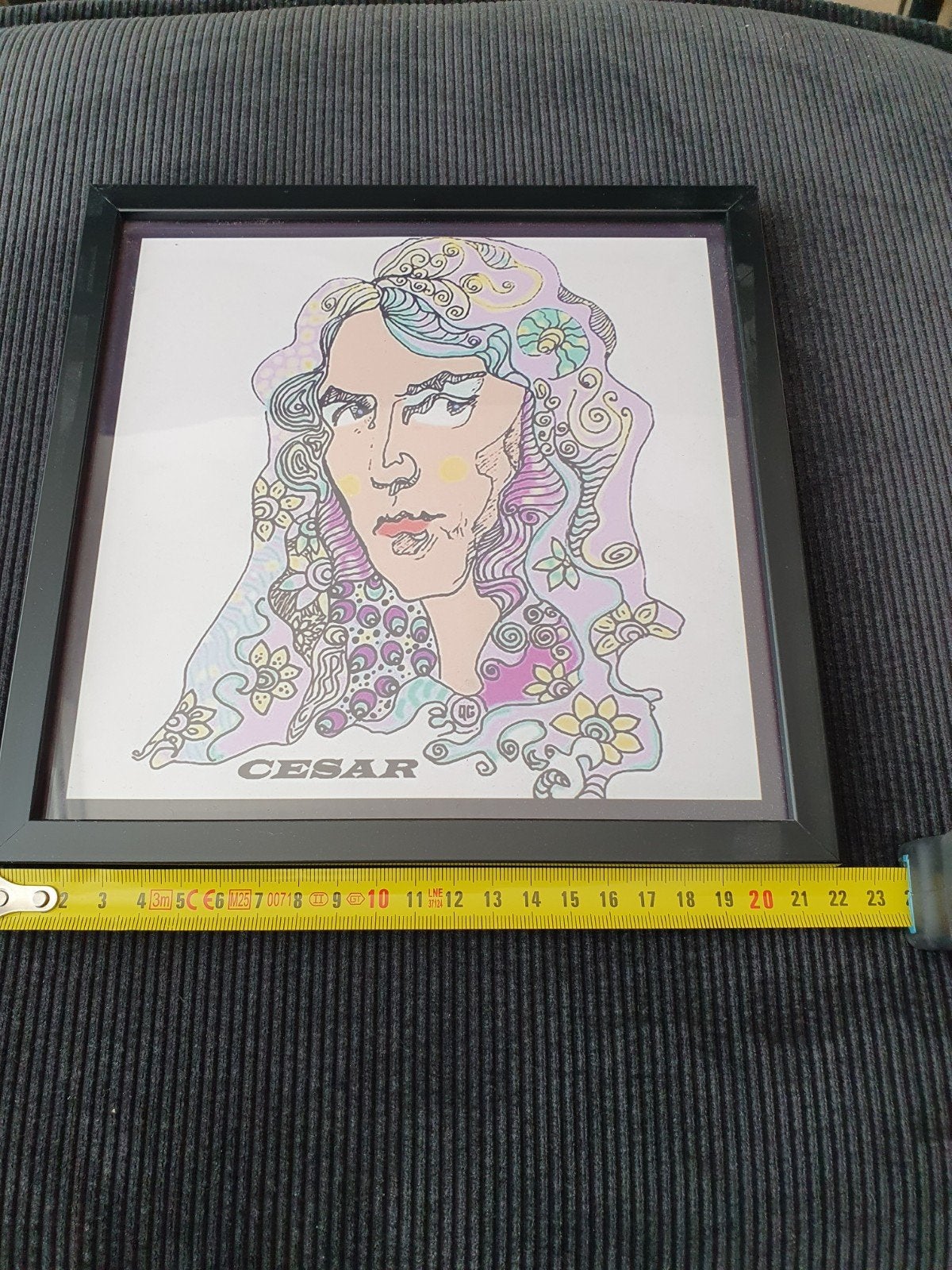 golden earring lijstje met 'Cesar' - Kleurrijk portret, Ophalen of Verzenden, Tekening, Gemengde techniek, Ingelijst
