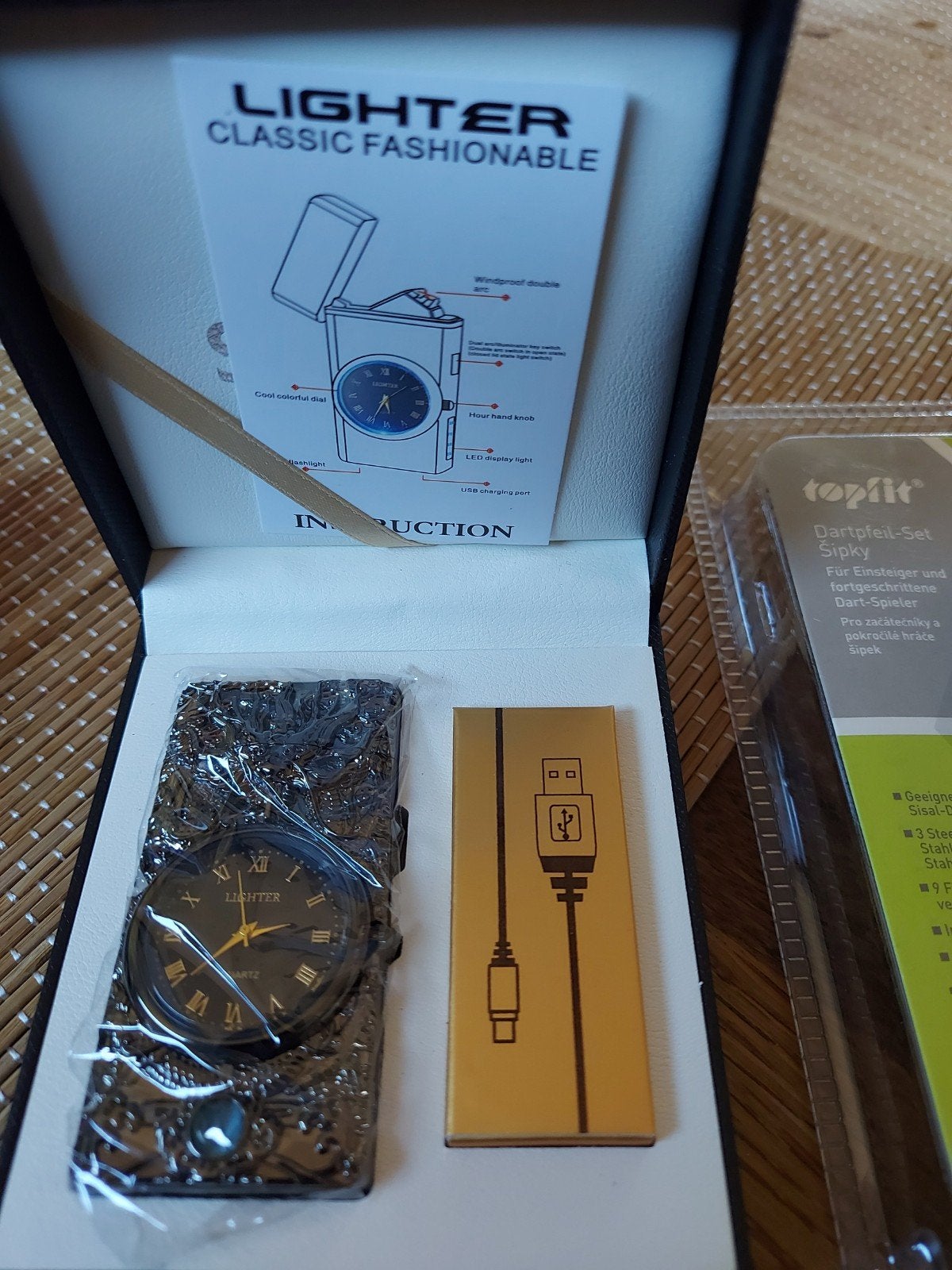 SKRFIRE Lighter Classic Fashionable met Horloge, Verzenden, Nieuw, Leer, Overige merken