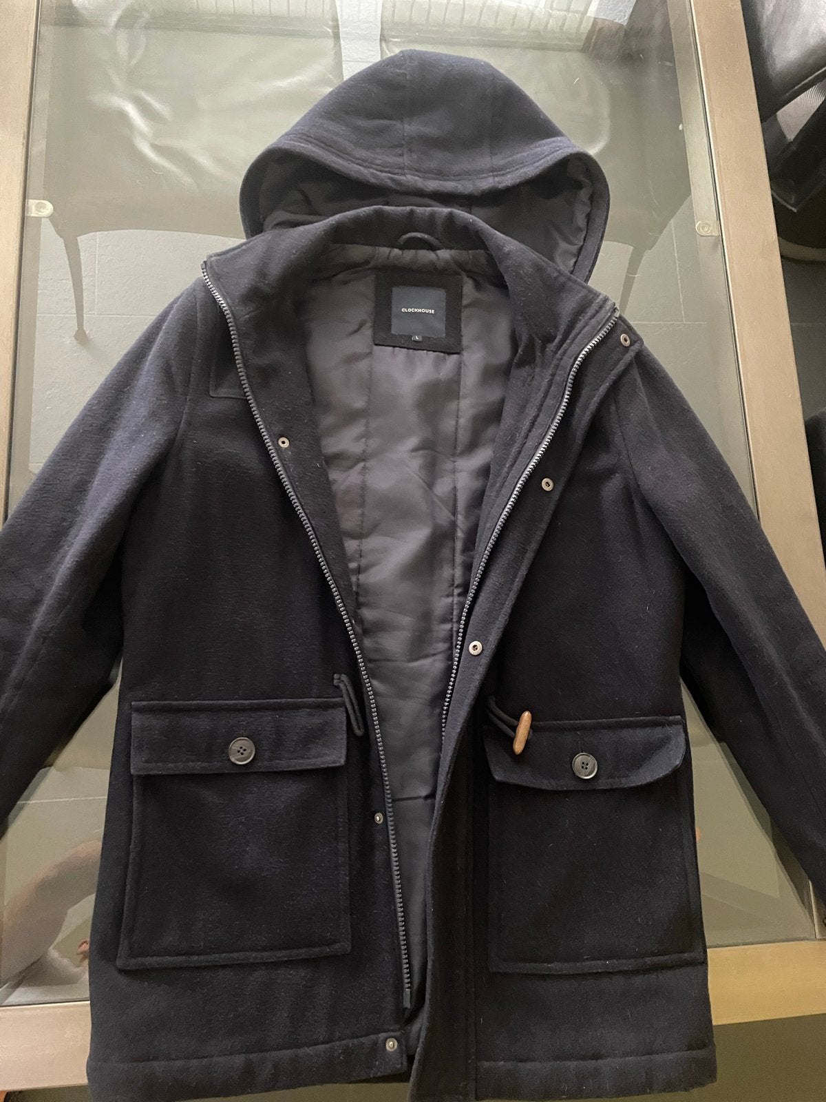 Stijlvolle donkerblauwe duffelcoat van C&A, maat M, Kleding | Heren, Ophalen of Verzenden, Zo goed als nieuw, Maat 48/50 (M), Blauw