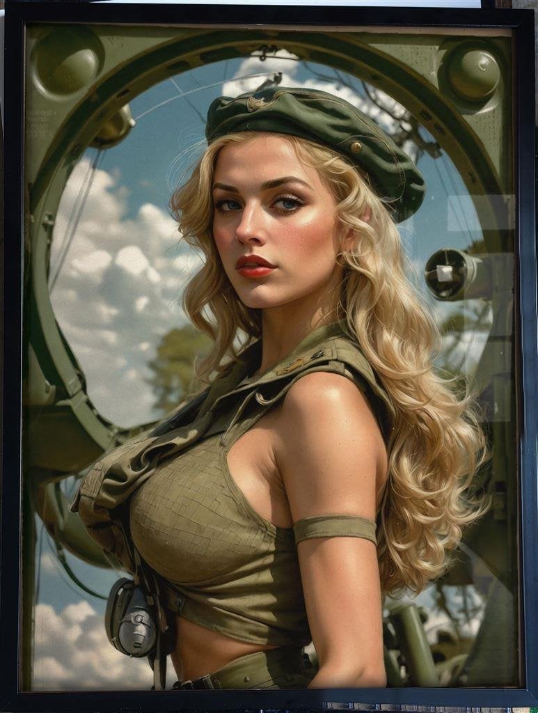 Poster in Frame Sexy Lingerie Leger Girl USA WW2 Pinup, Verzenden, Landmacht, Amerika, Foto of Poster