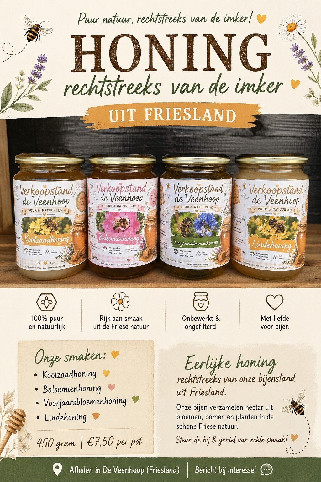 Echte Friese honing – rechtstreeks van de imker!, Ophalen of Verzenden, Nieuw