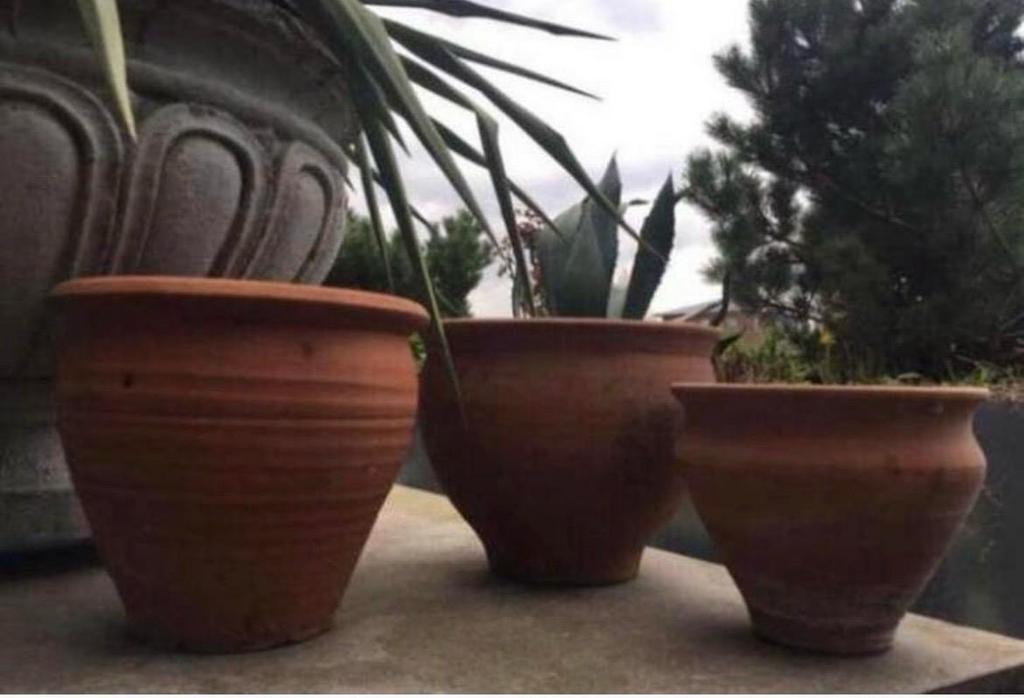 Set van 3 Oud Hollandse terracotta bloempotten, 25 tot 40 cm, Gebruikt, Rond, Ophalen of Verzenden