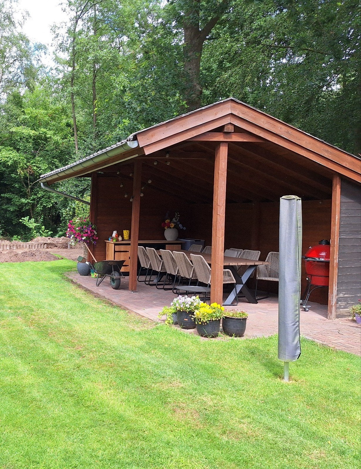 Houten overkapping te koop incl pannen, Ophalen, Gebruikt, Tuinpaviljoen