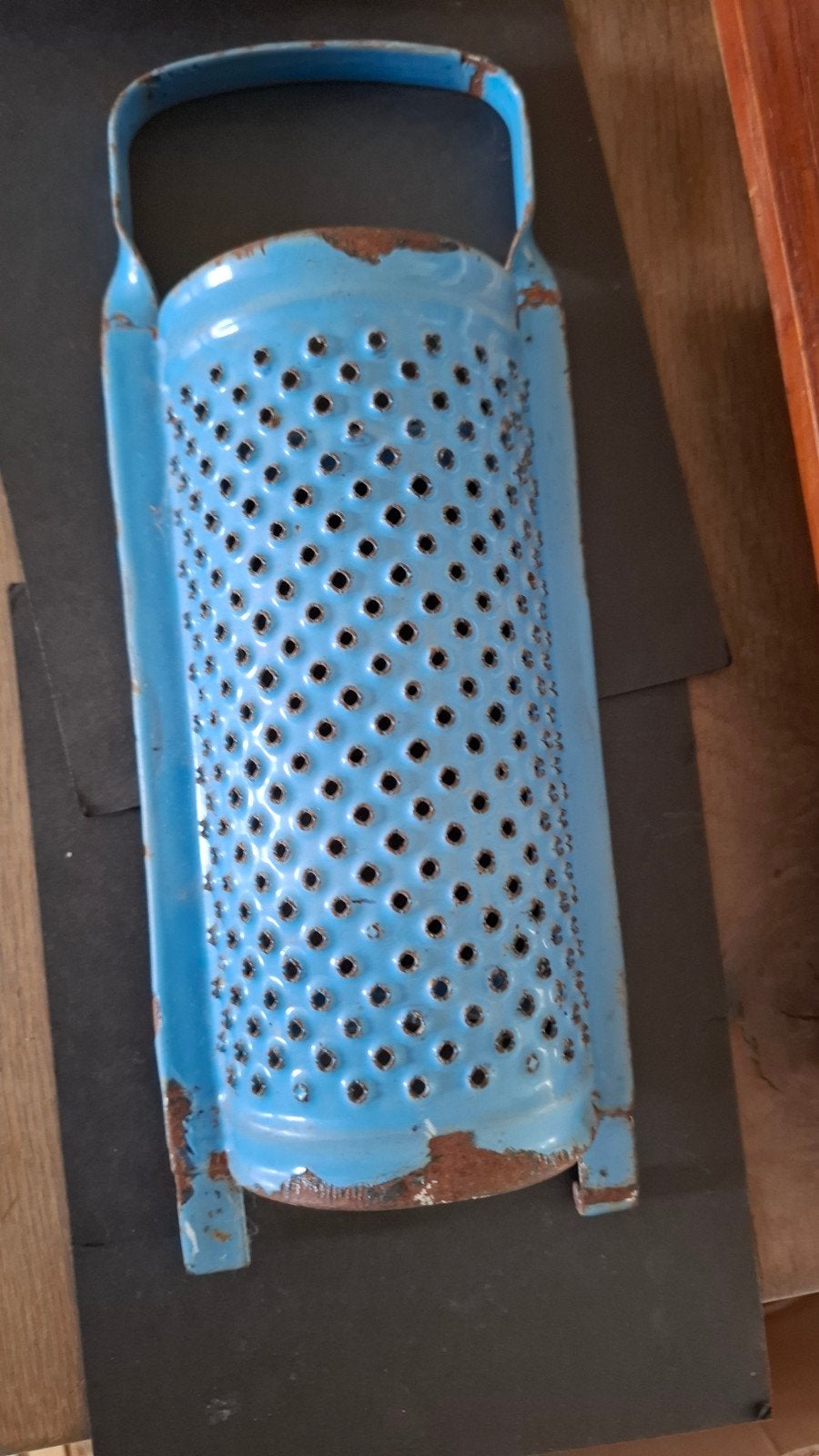 Blauwe brocante emaille rasp, Ophalen of Verzenden