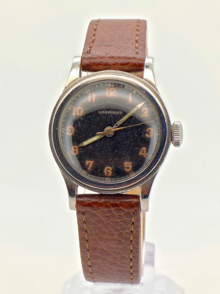 Zeldzame Vintage Longines "Sei Tacche" Militair Horloge, Staal, Met bandje, Polshorloge, 1930 tot 1960