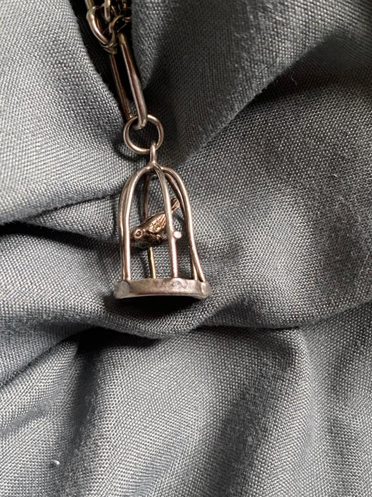 Zilveren bedel kettinghanger vogelkooi met vogeltje erin, Ophalen of Verzenden, Zo goed als nieuw, Zilver