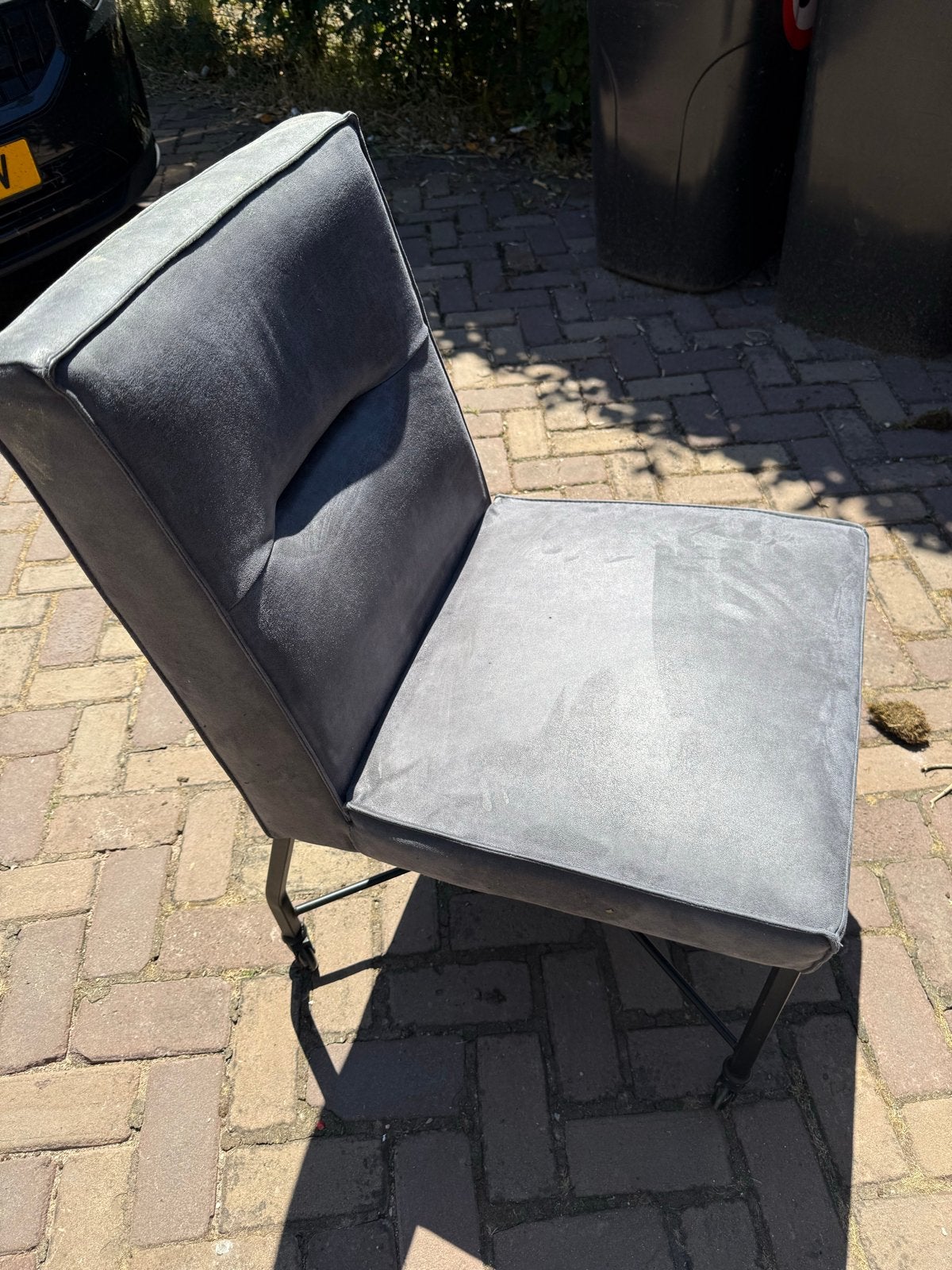6 grijze eetkamer stoelen, Ophalen of Verzenden, Zo goed als nieuw, Metaal, Eén