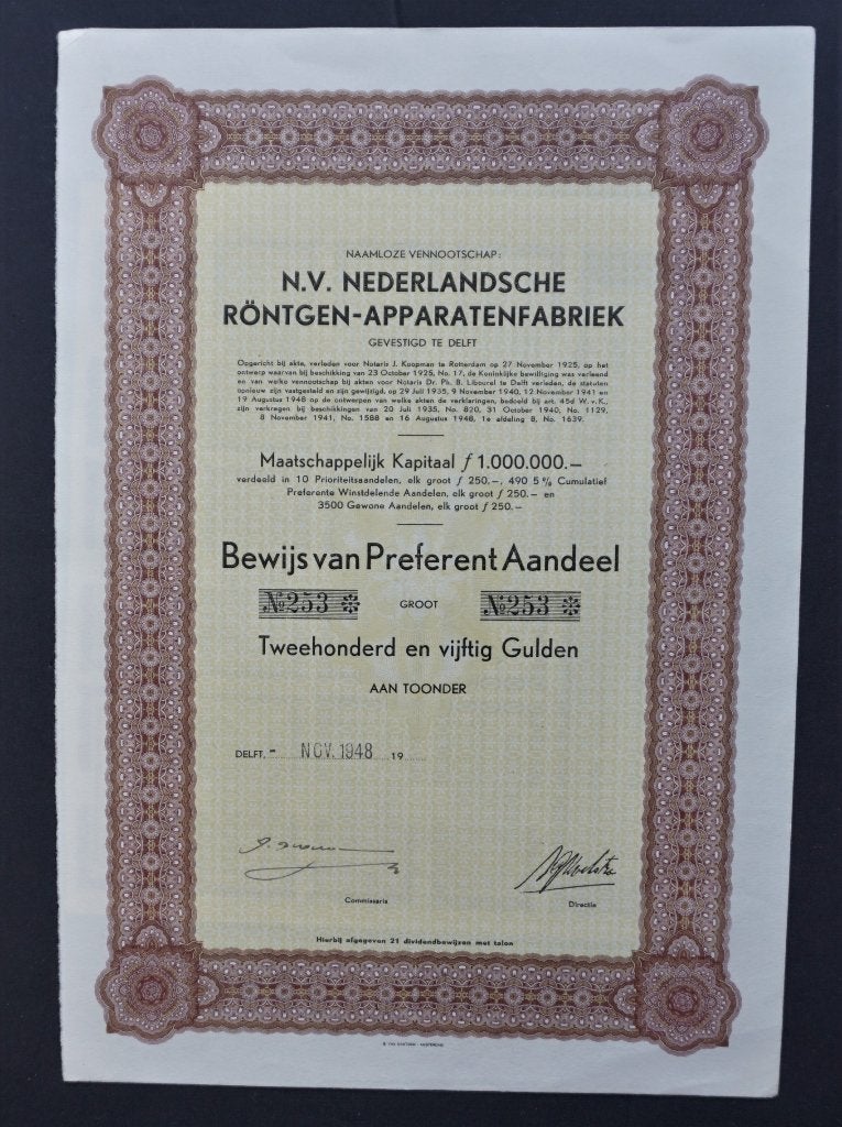 N.V. Nederlandsche Röntgen Apparatenfabriek (ENRAF) - 1948, Verzenden, 1920 tot 1950, Aandeel