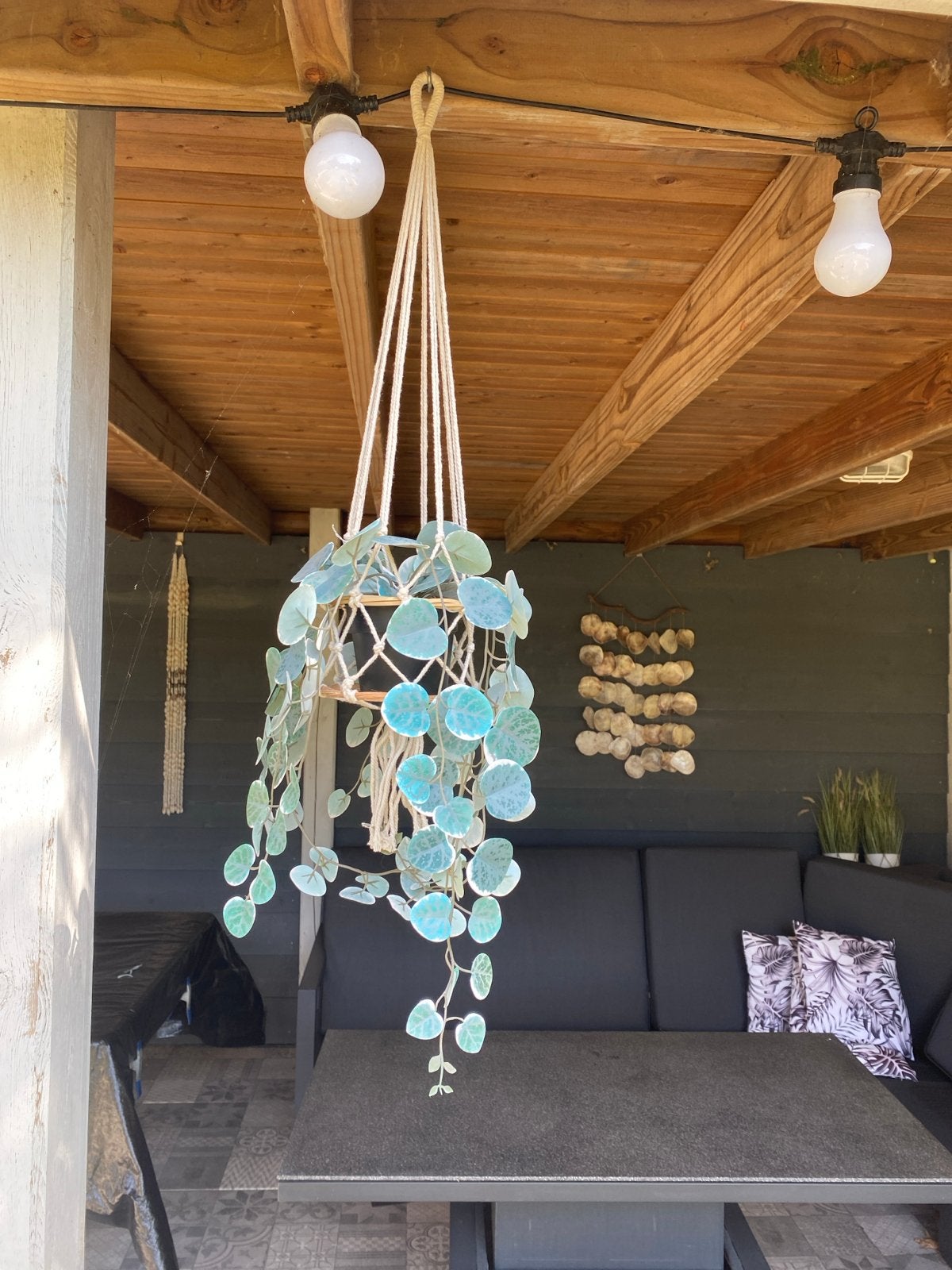 Hangplant met macramé hanger . (Nr.9), Meerkleurig, Boho, Ophalen of Verzenden, Zo goed als nieuw