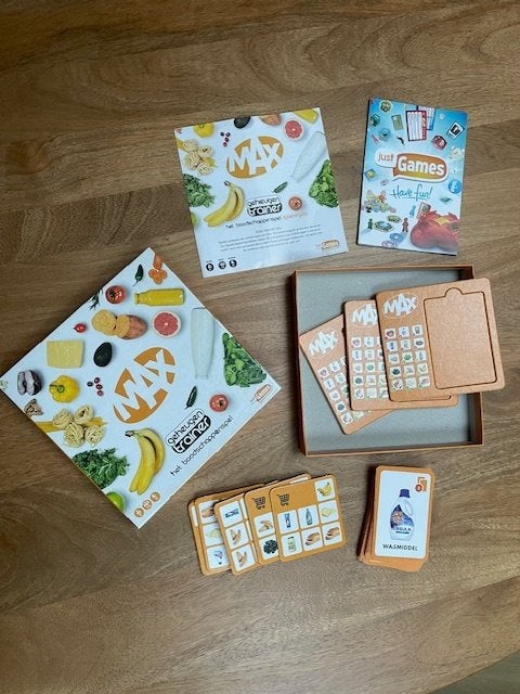 Het bordspel MAX Geheugentrainer, het Boodschappenspel, Een of twee spelers, Ophalen of Verzenden, Zo goed als nieuw, Just Games