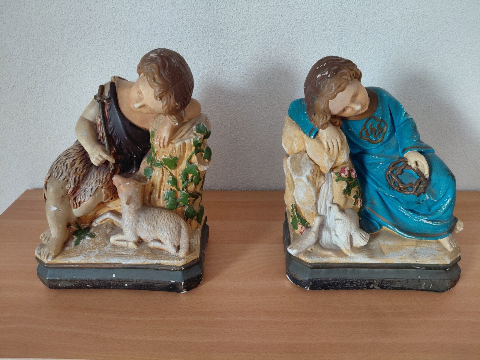 Antieke religieuze beelden: Johannes de Doper en Jezus, Ophalen of Verzenden