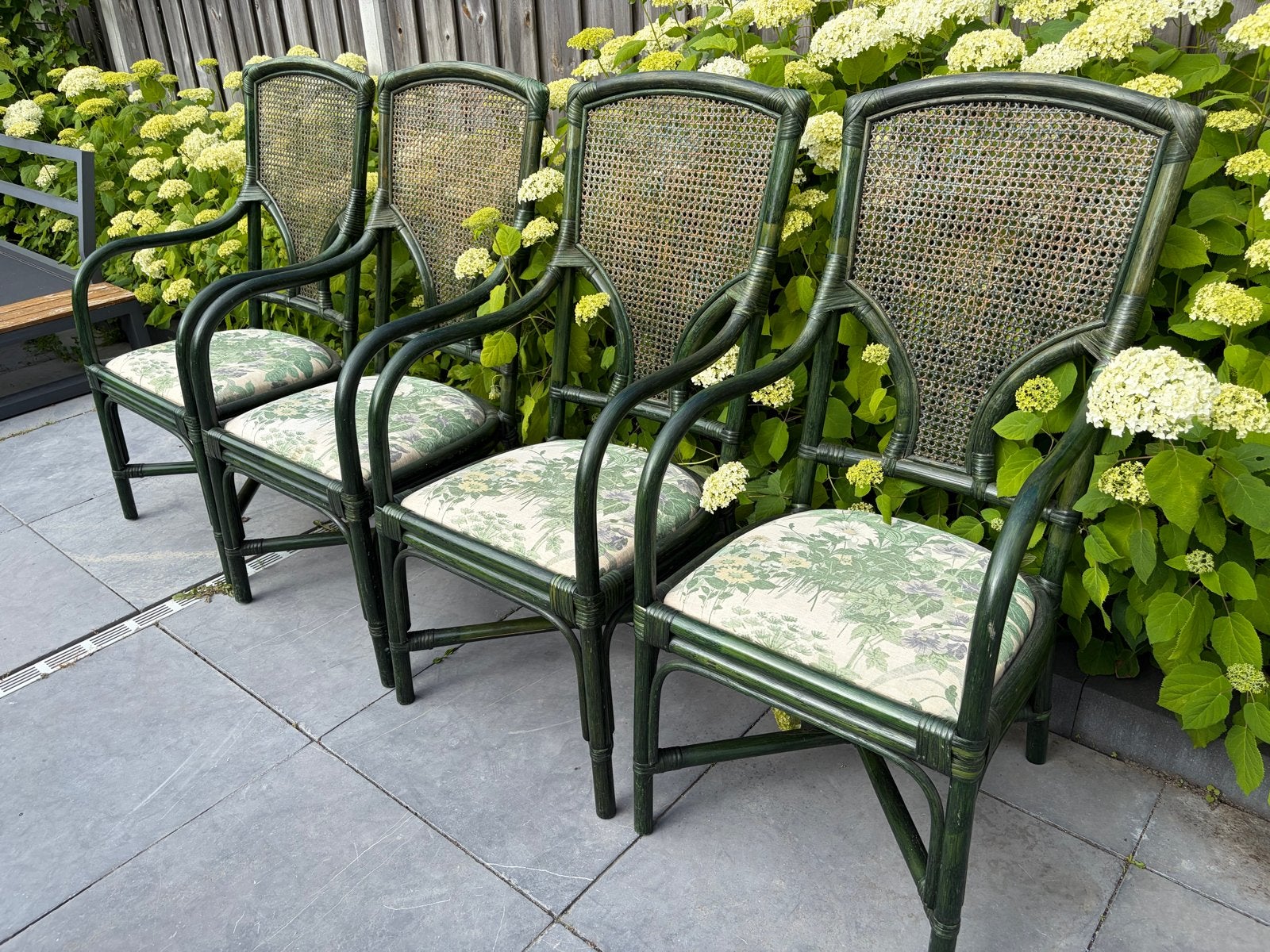 4 Vintage Faux Bamboe Webbing Stoelen Groen, Ophalen