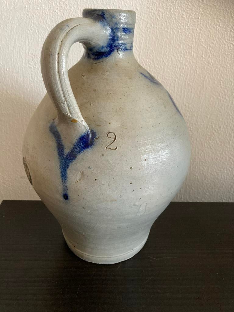 Antieke Keulse kruik nr2 Westerwald D kobaltblauwe deco, Ophalen of Verzenden