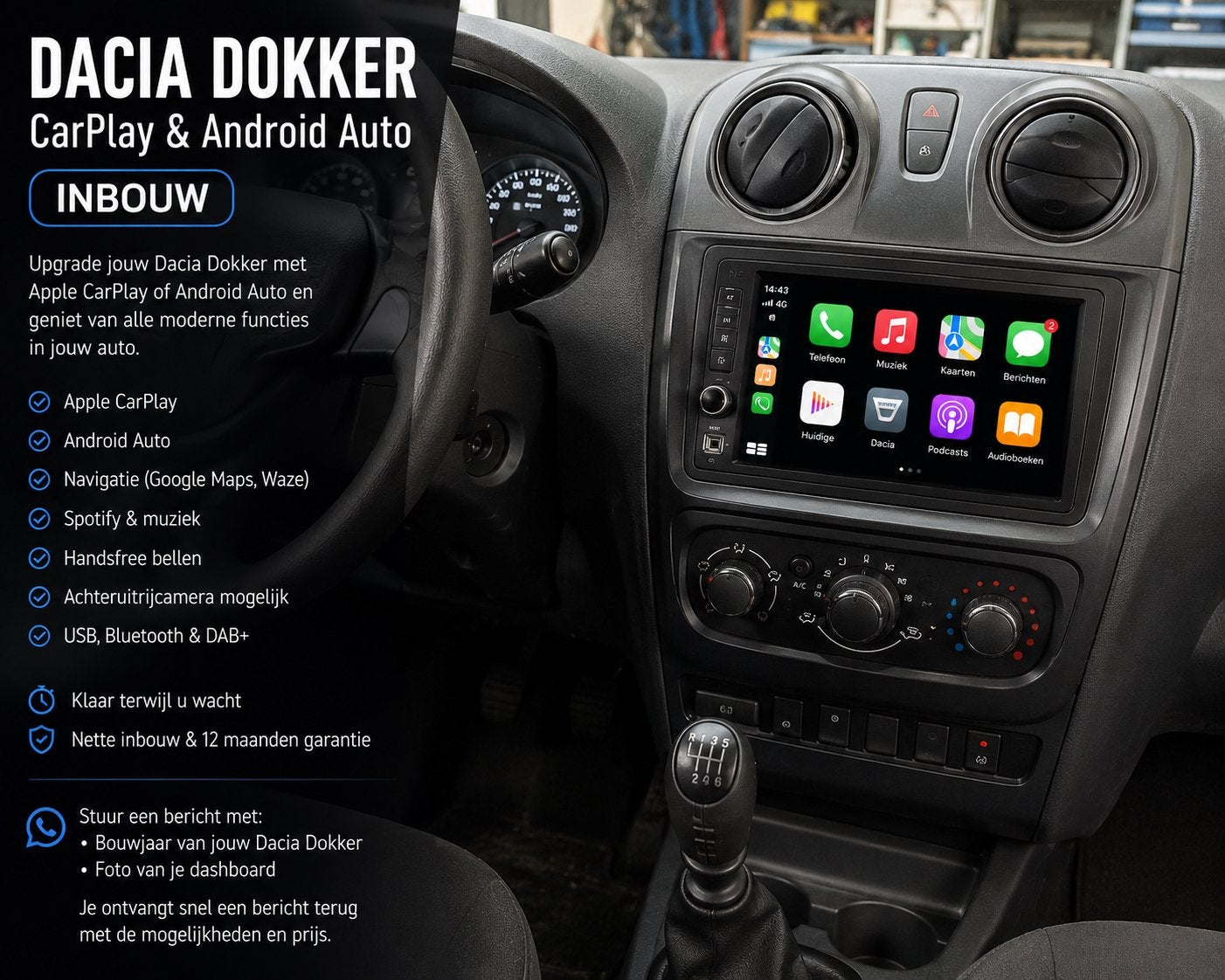 Dacia Dokker CarPlay & Android Auto Inbouw, Ophalen, Zo goed als nieuw
