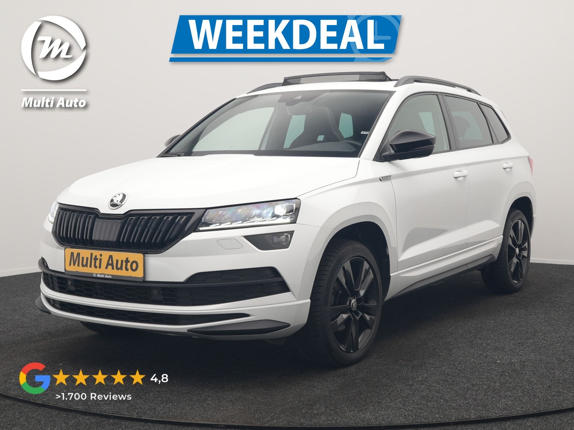 Skoda Karoq 1.5 TSI ACT Sportline DSG 150pk Dealer O.H | Pan, Auto's, Dealer onderhouden, Stof, 150 pk, Wit