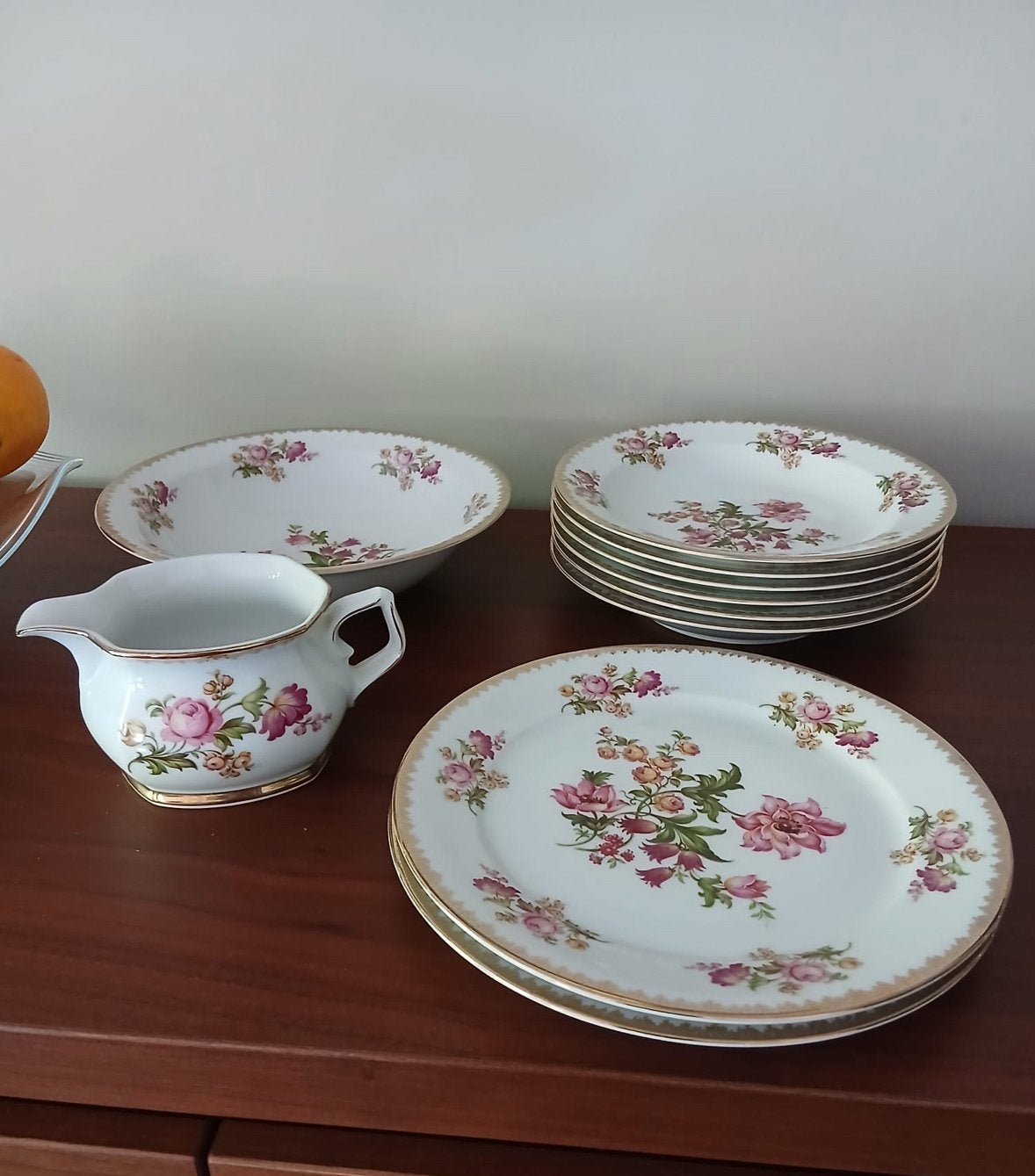 10 delig Royal Bavaria servies met roze bloemmotief, Antiek en Kunst, Antiek | Servies compleet, Ophalen of Verzenden
