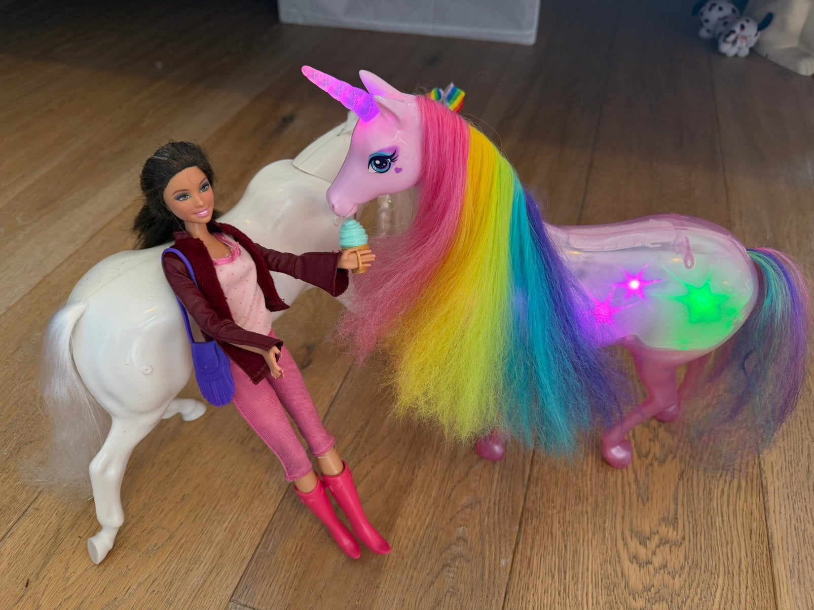 Barbie eenhoorn dreamtopia met rijdster en wit paard, Ophalen of Verzenden, Zo goed als nieuw