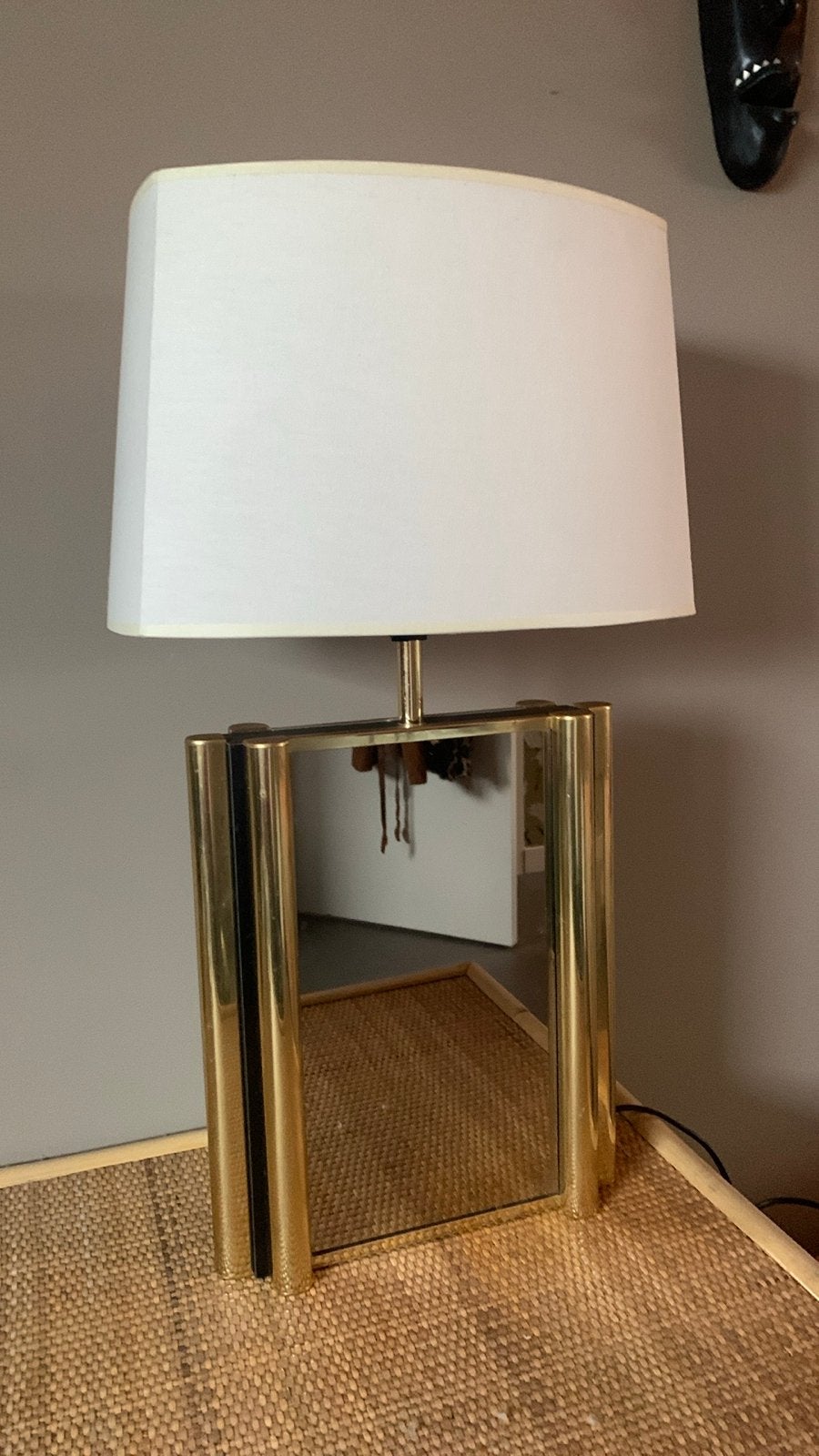 Vintage Tafellamp Messing met Spiegeldetails, Ophalen, Gebruikt, Met kap, Vintage