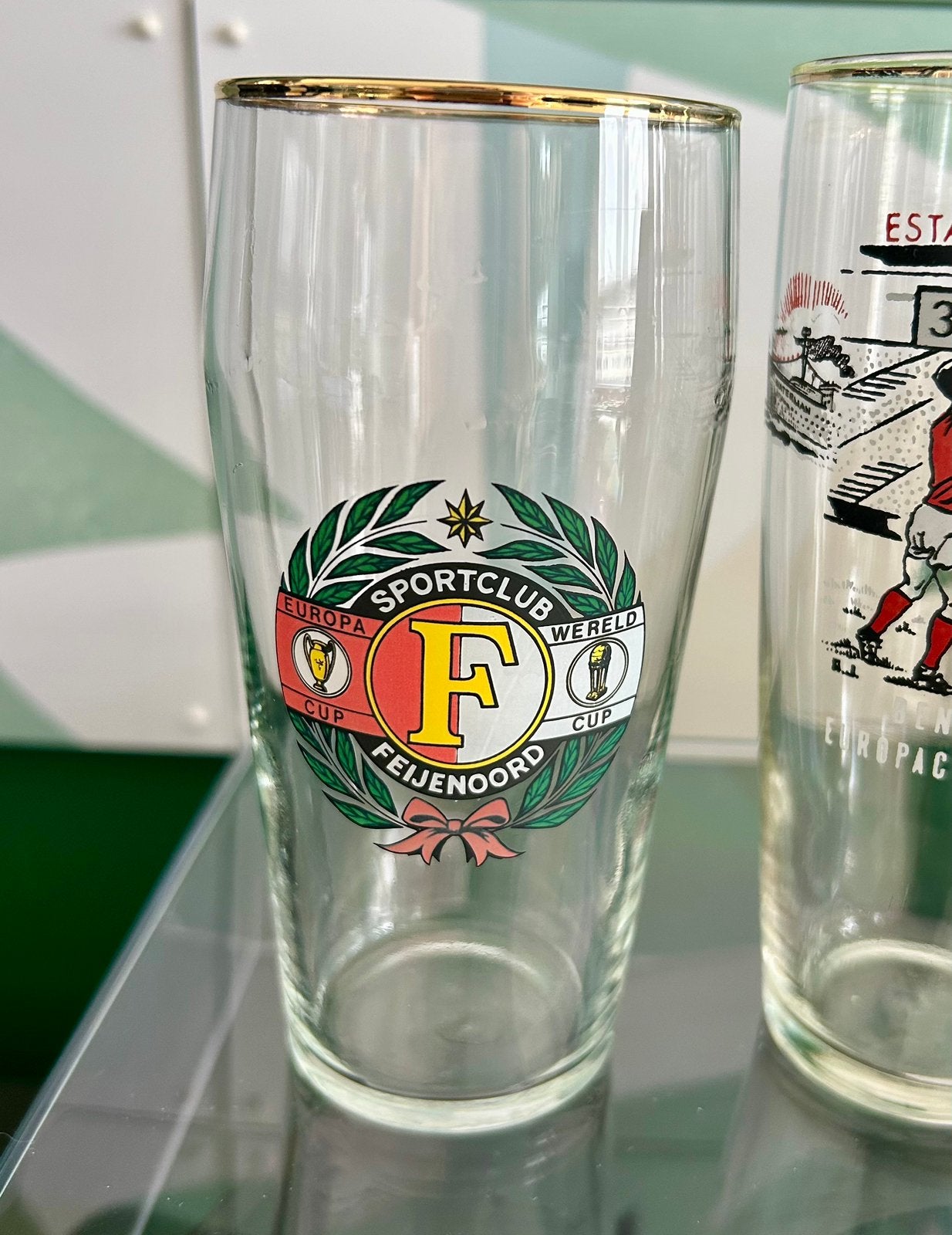 Feyenoord-glazen 6x, Verzamelen, Ophalen, Gebruikt, Bierglas