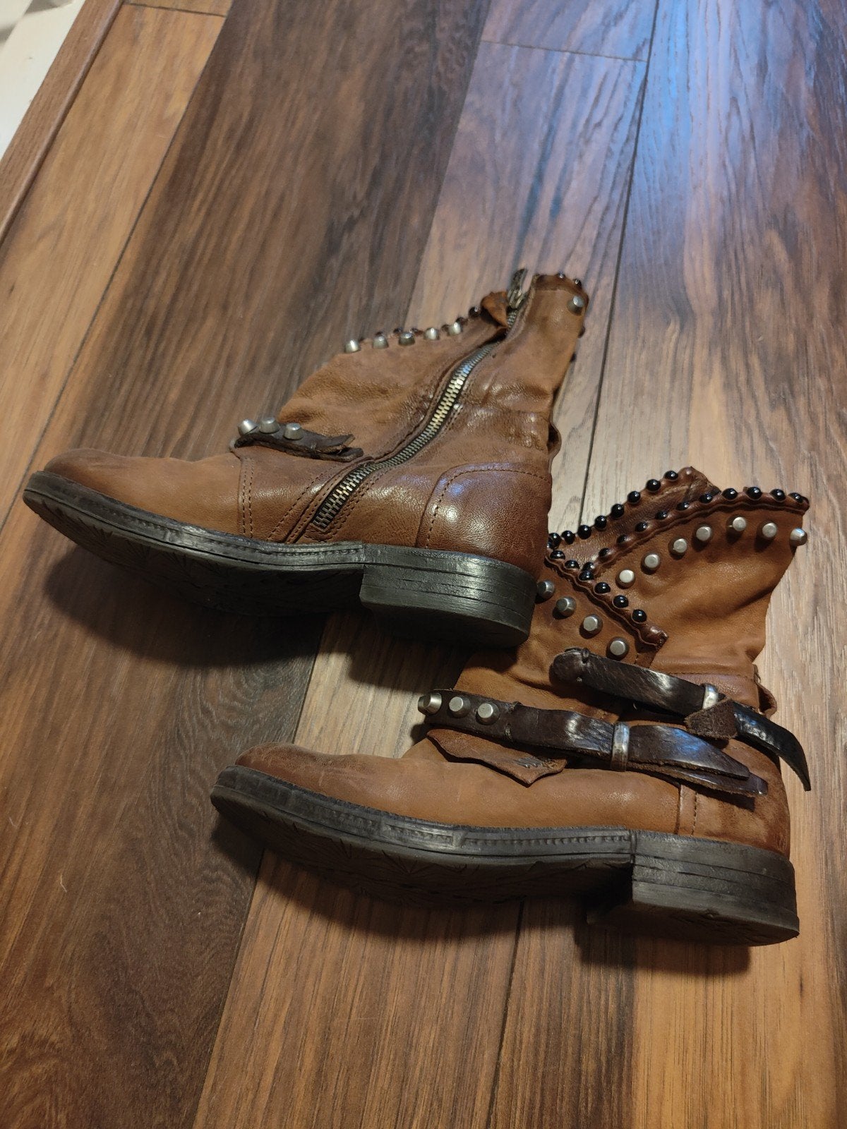 A.S.98 leren enkellaarzen met studs - Maat 36, Ophalen, Bruin, Lage of Enkellaarzen, Zo goed als nieuw