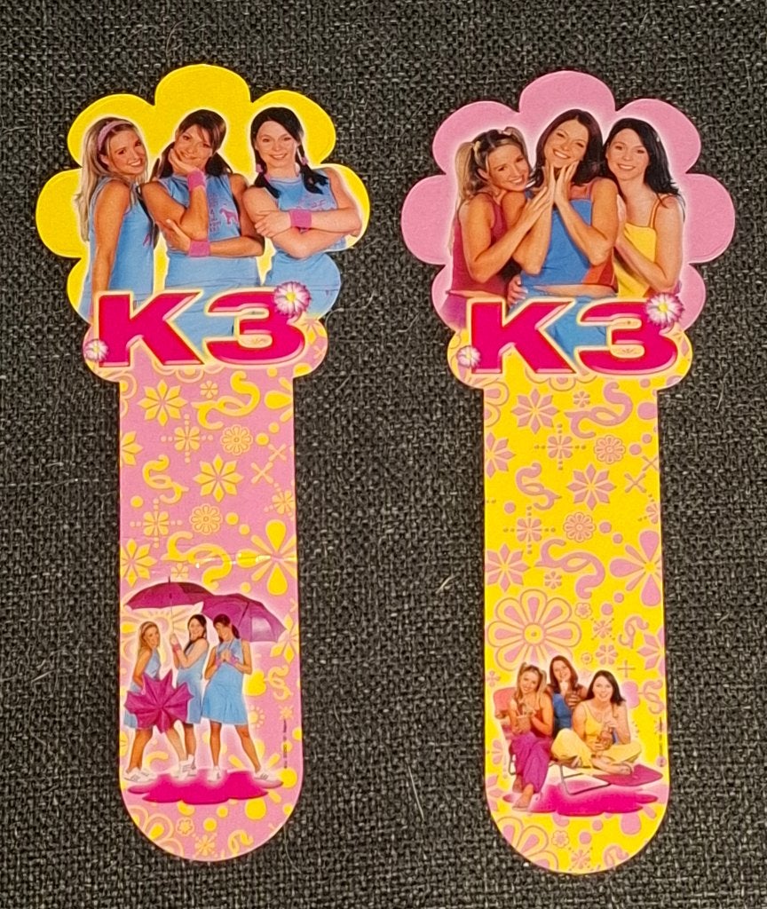 K3 Originals - 2 vintage papieren bladwijzers Studio 100, Ophalen of Verzenden, Gebruikt, Gebruiksvoorwerp