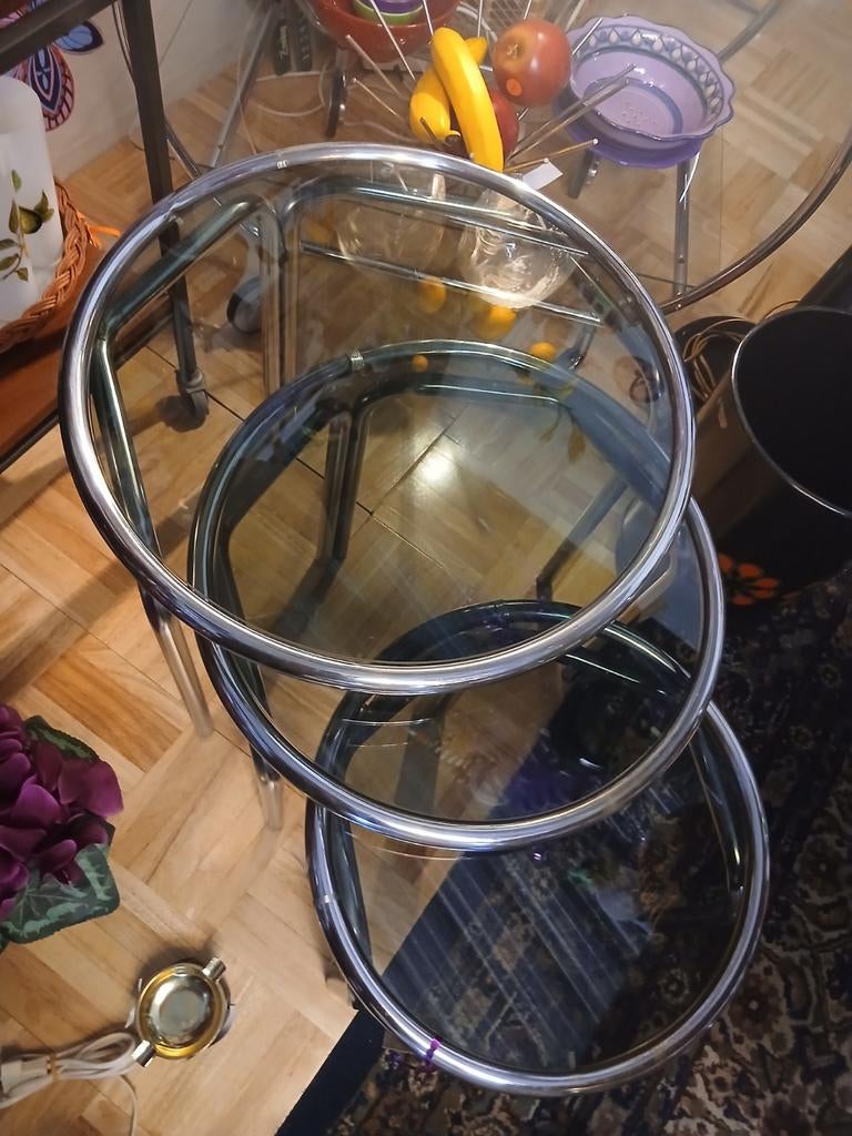 Mimiset chroom met rookglazen glasplaten, Huis en Inrichting, Ophalen, Minder dan 45 cm, Minder dan 55 cm, Gebruikt
