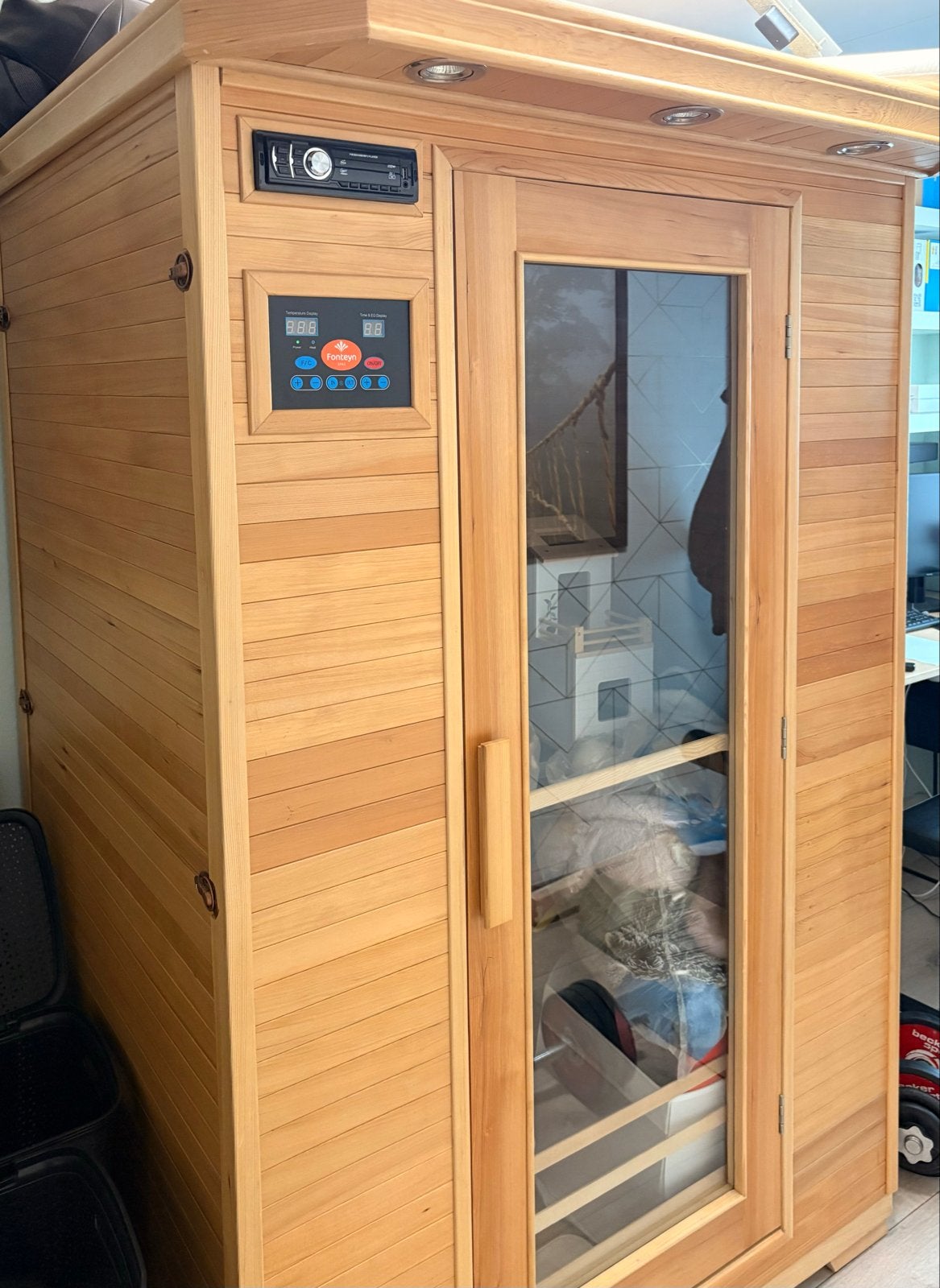 Infrarood sauna twee personen Fonteyn, Sport en Fitness, Sauna, Ophalen, Gebruikt, Infrarood, Complete sauna
