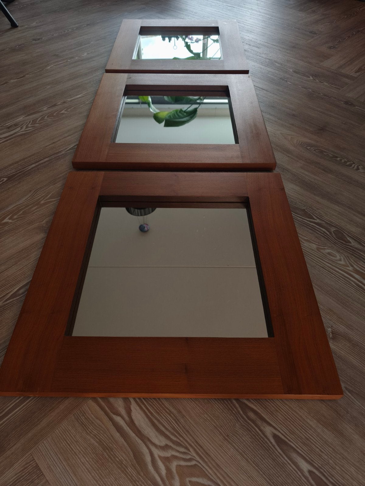 Set van 3 Vintage MTE Theuns Belgisch Eiken Spiegels, Huis en Inrichting, Woonaccessoires | Spiegels, Ophalen of Verzenden, Rechthoekig