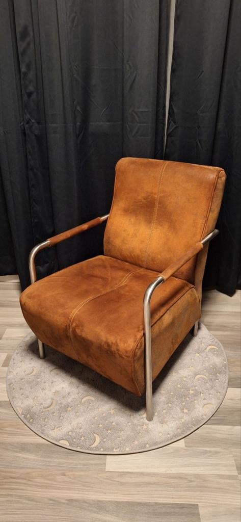 Bruine Leren Gelderland 6421 Fauteuil, Ophalen, Modern, Klassiek, Gebruikt, 75 tot 100 cm