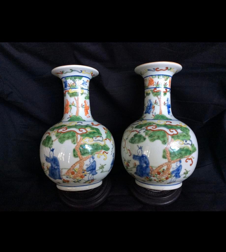 Mooie Antieke Chinese Vazen Famille Verte 1900-1920, Antiek en Kunst, Antiek | Vazen, Ophalen of Verzenden