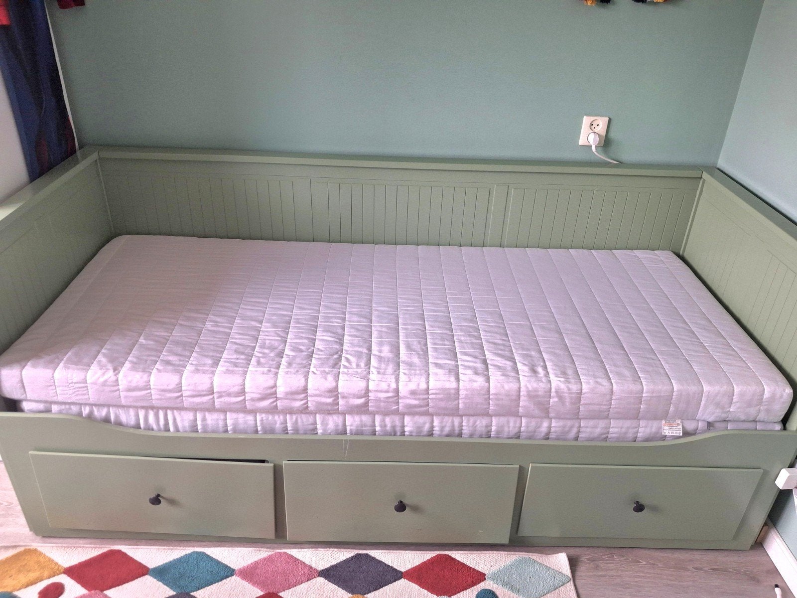 Groen IKEA Hemnes bed (160x200) incl. 2x matras (80x200), Ophalen, Tweepersoons, Hout, 160 cm