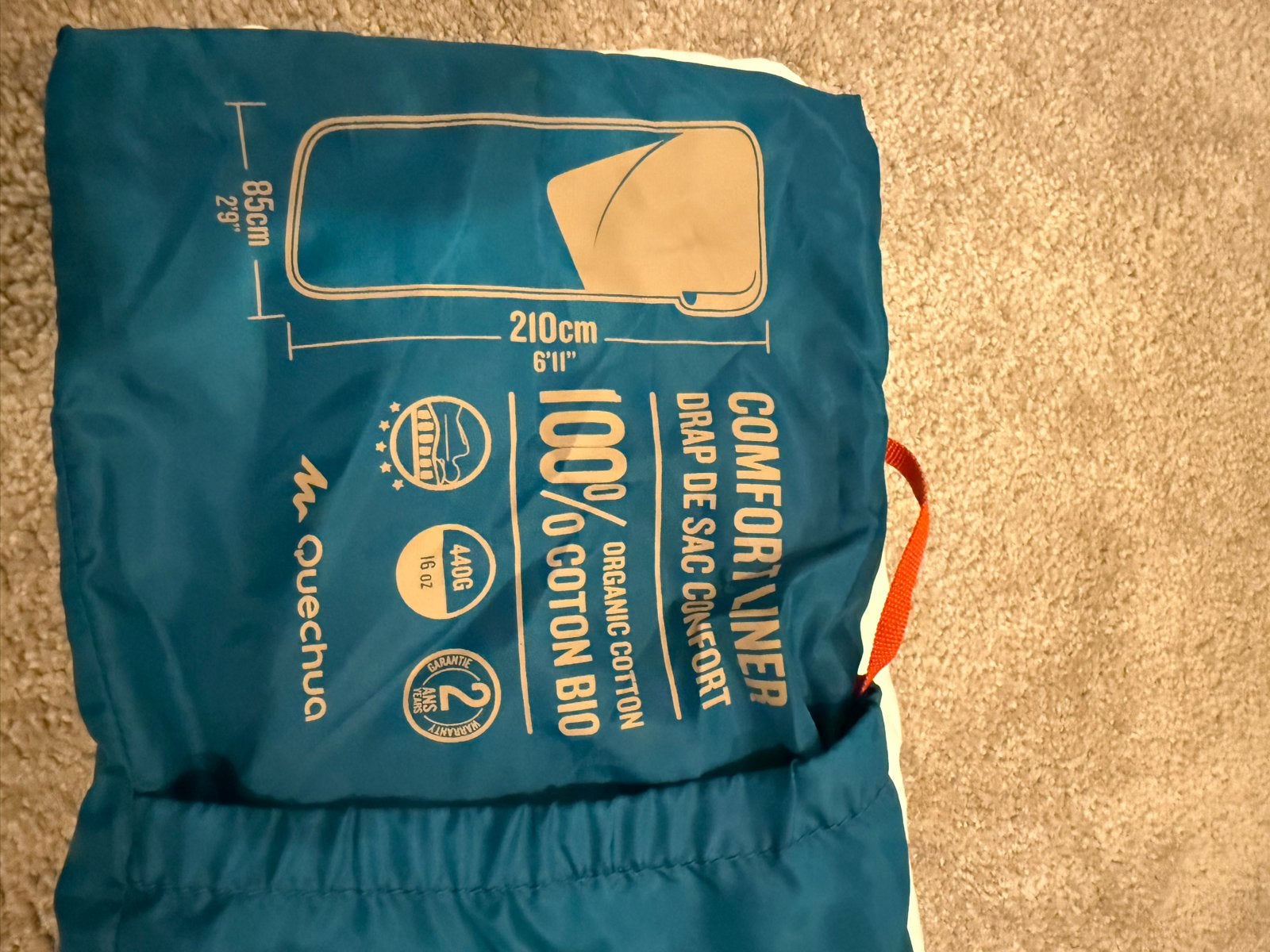Quechua Comfort Liner Slaapzak - 100% Biologisch Katoen, Ophalen of Verzenden, Zo goed als nieuw