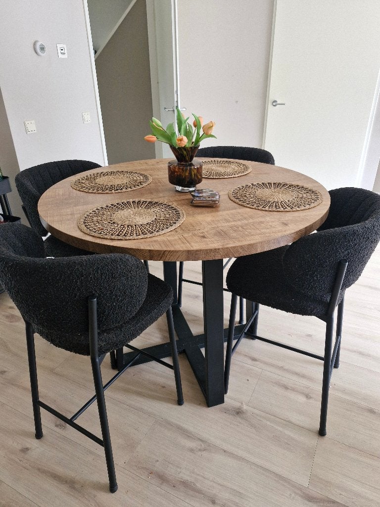 Hoge eettafel mangohout, Ophalen, Industrieel, trendy, duurzaam, Rond, Zo goed als nieuw