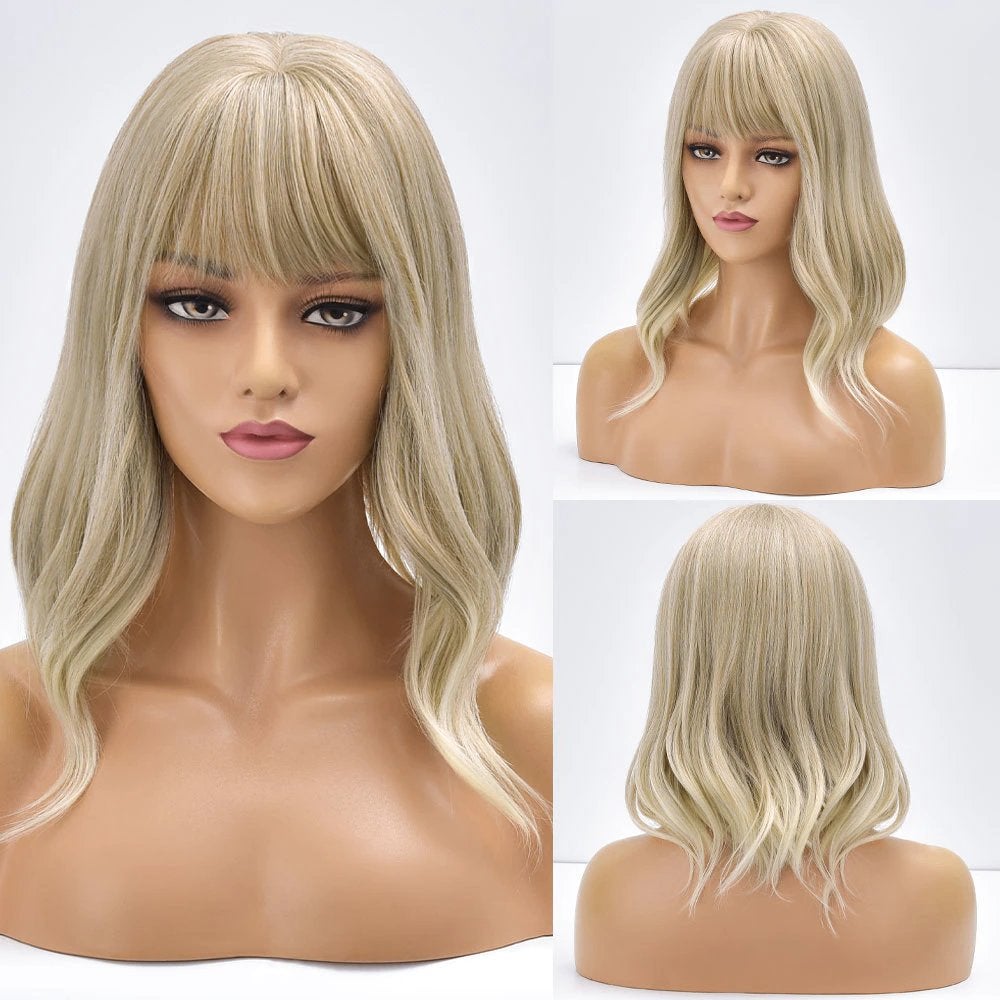 Halflange Blonde Dames Pruik Met Pony Vrouwen Blond Haarstuk, Verzenden, Nieuw, Pruik of Haarverlenging