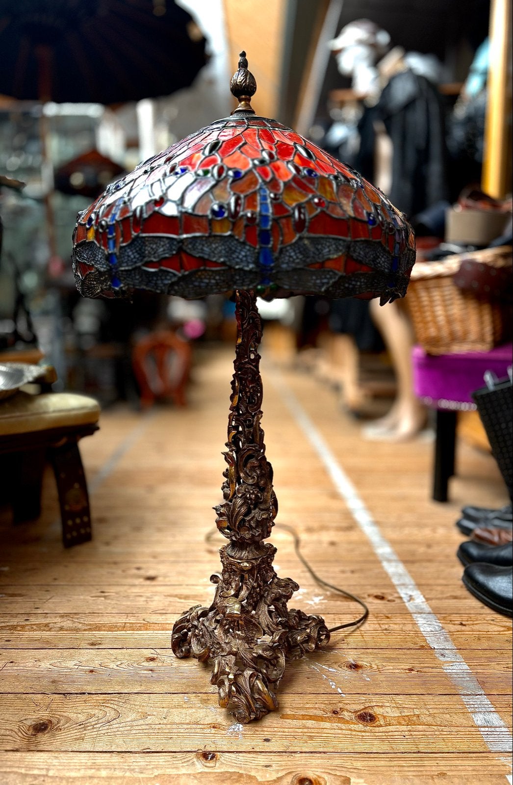 Antieke grote verguld bronzen Rococo Revival tafellamp, Ophalen of Verzenden